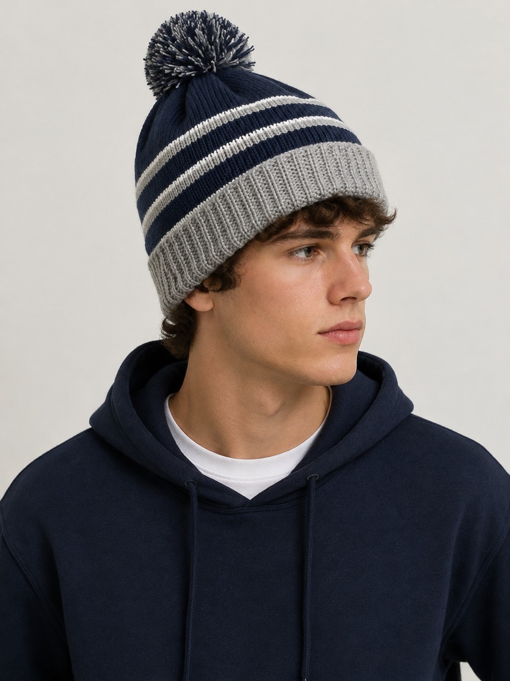 Richardson Style #134 Blank Navy Gray Pom Knit Beanie Winter Hat One size